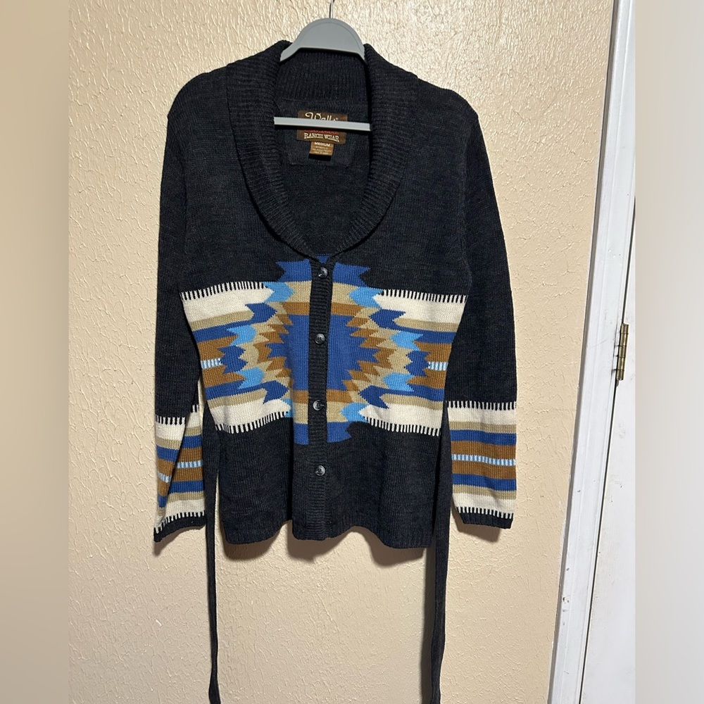 Walls‎ Ranch Wear Cardigan Sweater Tie Waist Wo Blend Size Medium